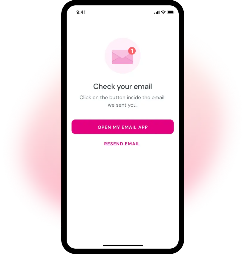 "Check Your Email" Screen for Oolfa users who are trying to reset forgotten password